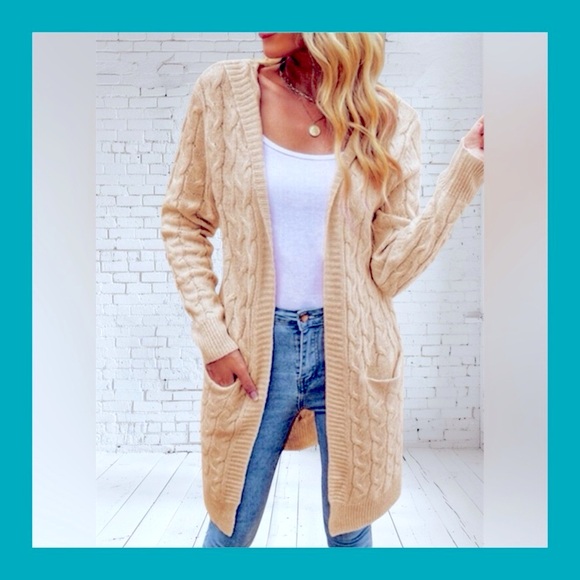 NWT Women’s Cardigan Sweater, Open Front, Beige, - Picture 15 of 15